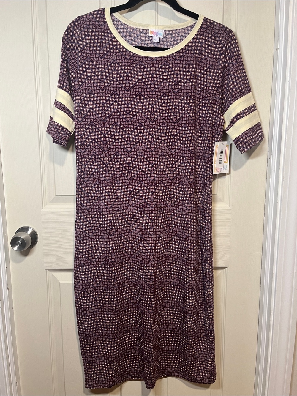 LuLaRoe Purple Geometric Midi Dress with Cream Trim